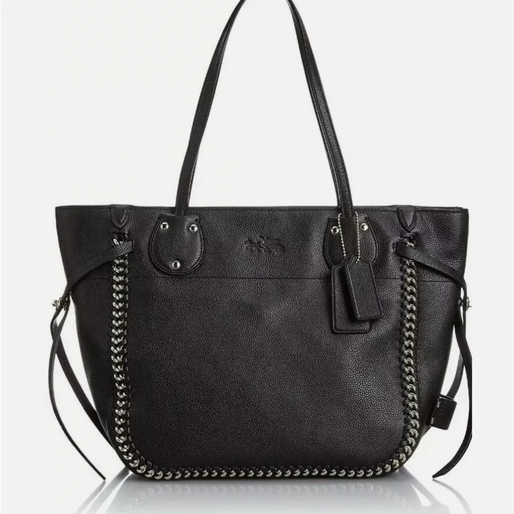 NWT Coach Whiplash Black Leather Tatum Satchel Bag w/ Gold Accents Retail $550 - Picture 1 of 12